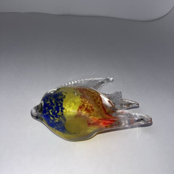 Murano Style Hand Blown Glass Angel Fish Paperweight Yellow, Blue, Orange - Picture 6 of 7